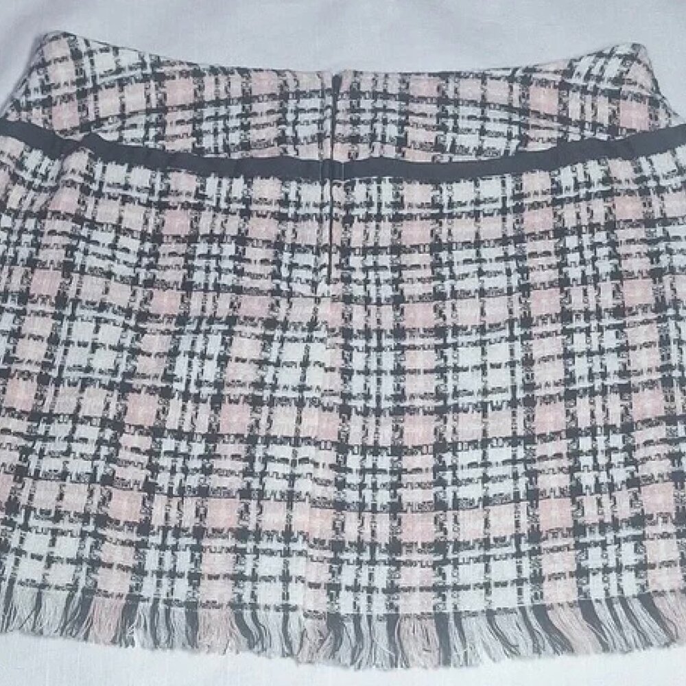 Y2K 90s Pink White & Black Plaid Tweed Mini Skirt